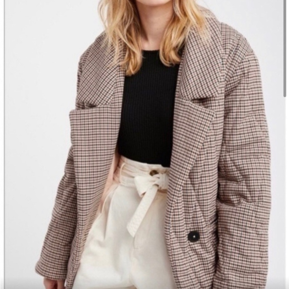 Free People Tawny Houndstooth Quilt Puffer Coat Medium